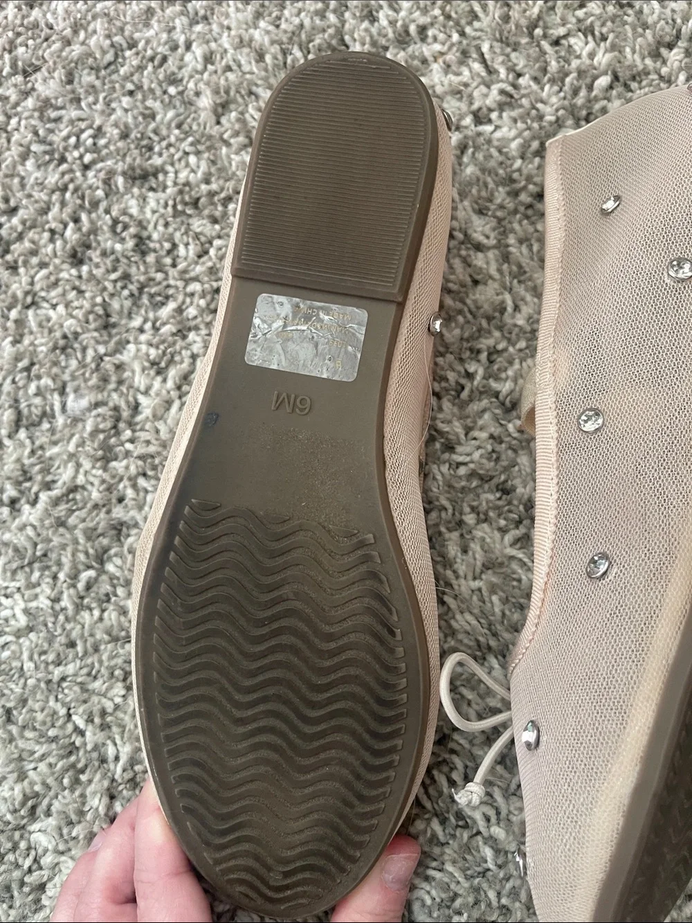 Crystal-Studded Blush Ballet Flats with Elastic Strap